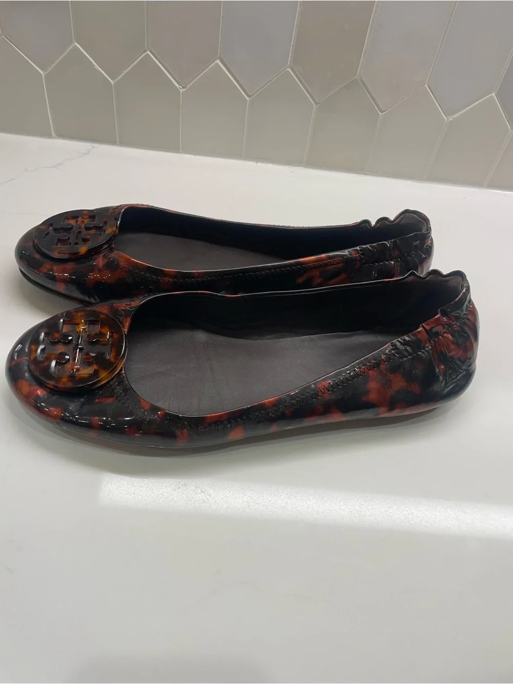 Tory Burch Minnie travel flats tortise shell size 7.5